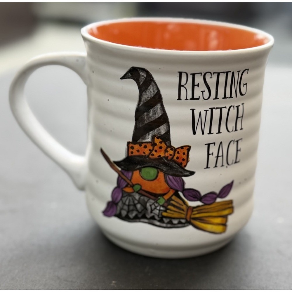 "Resting Witch Face"Gnome Cobwebs & Cauldrons Coffee / Tea Mug Orange Halloween